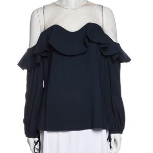 Oscar de la Renta Navy Ruffle Blouse 8